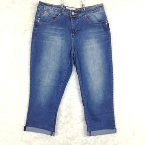 Royalty For Me Womens Jeans Capri Cuffed Blue‎ Denim Medium Wash Mid Rise 12
